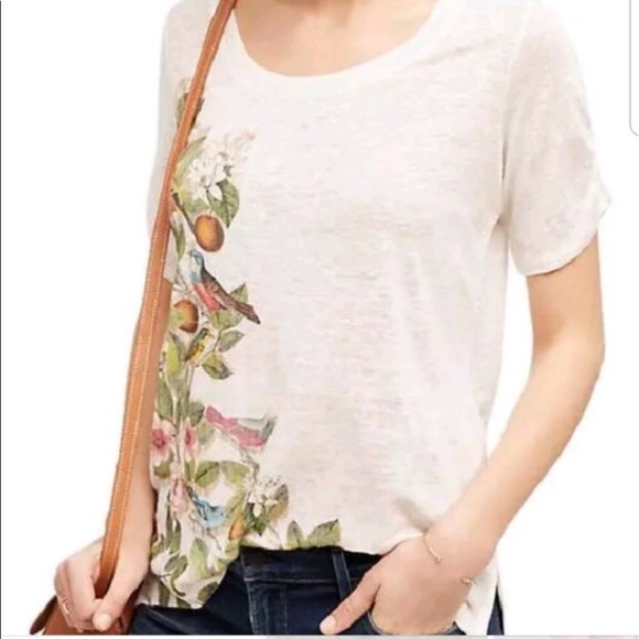 Anthropologie Tops - Anthropologie Meadow Rue Linen Bird Tee Shirt